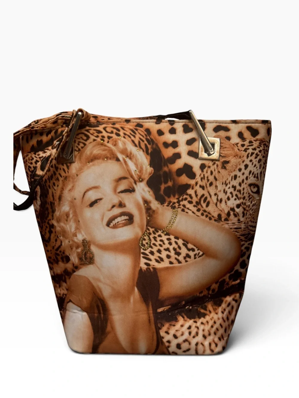 Vintage Marilyn Monroe Leopard Print Tote Bag Y2K Pop Art Graphic Shoulder Purse